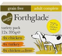 Forthglade Complete Natural Wet Dog Food - Grain Free Variety Pack (12 x 395g) Trays - Turkey, Chicken & Chicken with Liver