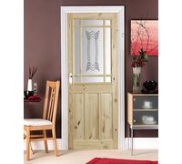 Fortia 2 Panel 1 Lite Screen-Printed Glazed Contemporary Natural Pine Veneer Internal Timber Door, (H)1981mm (W)838mm (T)35mm