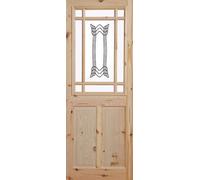 Fortia 2 Panel 1 Lite Screen-Printed Glazed Victorian Natural Pine Veneer Internal Timber Door, (H)1981mm (W)686mm (T)35mm
