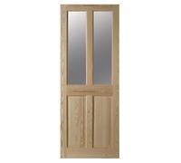 Fortia 2 Panel 2 Lite Clear Glazed Victorian Natural Pine Veneer Internal Timber Door, (H)1981mm (W)838mm (T)35mm