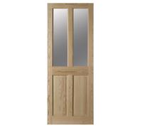 Fortia 2 Panel 2 Lite Clear Glazed Victorian Natural Pine Veneer Internal Timber Door, (H)2040mm (W)826mm (T)40mm