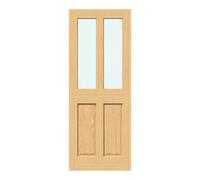 Fortia 2 Panel 2 Lite Clear Half Glazed Traditional Oak Veneer Internal Oak Door, (H)1981mm (W)686mm (T)35mm