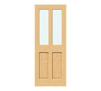 Fortia 2 Panel 2 Lite Clear Half Glazed Traditional Oak Veneer Internal Oak Door, (H)1981mm (W)762mm (T)35mm