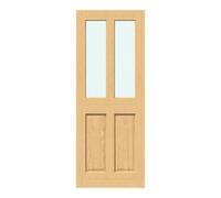 Fortia 2 Panel 2 Lite Clear Half Glazed Traditional Oak Veneer Internal Oak Door, (H)1981mm (W)838mm (T)35mm