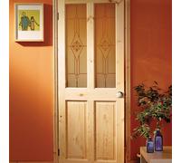 Fortia 2 Panel 2 Lite Screen-Printed Glazed Victorian Natural Pine Veneer Internal Timber Door, (H)1981mm (W)762mm (T)35mm