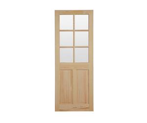 Fortia 2 Panel 6 Lite Clear Glazed Victorian Natural Pine Veneer Internal Timber Door, (H)1981mm (W)686mm (T)35mm