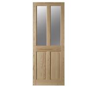 Fortia 2 Panel Clear Glazed Victorian Natural Pine Veneer Internal Timber Door, (H)1981mm (W)686mm (T)35mm