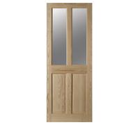 Fortia 2 Panel Clear Glazed Victorian Natural Pine Veneer Internal Timber Door, (H)1981mm (W)762mm (T)35mm
