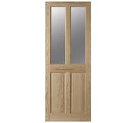 Fortia 2 Panel Clear Glazed Victorian Natural Pine Veneer Internal Timber Door, (H)2032mm (W)813mm (T)35mm