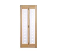 Fortia 2 Panel Decorative Glazed Contemporary Unfinished Clear Pine Internal Bi-Fold Door Set, (H)1946mm (W)750mm