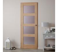 Fortia 4 Lite Clear Glazed Shaker Natural Oak Veneer Internal Timber Door, (H)1981mm (W)686mm (T)35mm
