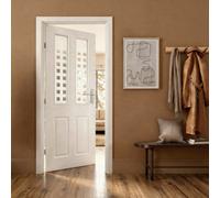 Fortia 4 Panel 2 Lite Screen-Printed Glazed Traditional White Woodgrain Effect Internal Timber Door, (H)1981mm (W)762mm (T)35mm