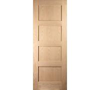 Fortia 4 Panel Unglazed Shaker Natural Oak Veneer Internal Timber Door, (H)1981mm (W)838mm (T)35mm