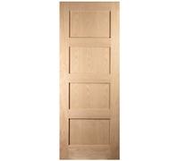 Fortia 4 Panel Unglazed Shaker Natural White Oak Veneer Internal Timber Fire Door, (H)1981mm (W)762mm (T)44mm