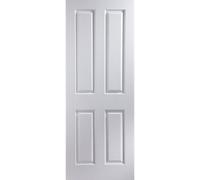 Fortia 4 Panel Unglazed Traditional Primed White Woodgrain Effect Internal Timber Door, (H)1981mm (W)762mm (T)35mm