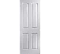 Fortia 4 Panel Unglazed Traditional Primed White Woodgrain Effect Internal Timber Door, (H)2040mm (W)826mm (T)40mm