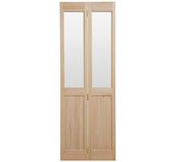 Fortia Vertical 0 Panel Plain Clear Glazed Victorian Unfinished Natural Clear Pine Internal Folding Bi-Fold Door Set, (H)1946mm (W)750mm