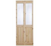 Fortia Vertical 2 Panel 2 Lite Decorative Glazed Victorian Unfinished Natural Knotty Pine Internal Folding Bi-Fold Door Set, (H)1946mm (W)675mm