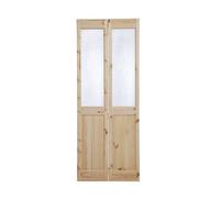 Fortia Vertical 2 Panel 2 Lite Decorative Glazed Victorian Unfinished Natural Knotty Pine Internal Folding Bi-Fold Door Set, (H)1946mm (W)750mm