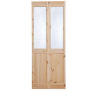 Fortia Vertical 2 Panel Decorative Glazed Victorian Unfinished Natural Knotty Pine Internal Folding Bi-Fold Door Set, (H)2005mm (W)815mm
