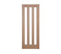 Fortia Vertical 3 Lite Clear Glazed Contemporary Natural Oak Veneer Internal Timber Door, (H)1981mm (W)686mm (T)35mm