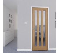 Fortia Vertical 3 Lite Clear Glazed Contemporary Natural Oak Veneer Internal Timber Door, (H)1981mm (W)686mm (T)35mm