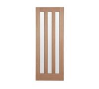 Fortia Vertical 3 Lite Obscure Glazed Contemporary Natural Oak Veneer Internal Timber Door, (H)1981mm (W)838mm (T)35mm