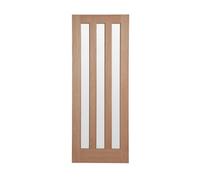 Fortia Vertical 3 Lite Obscure Glazed Contemporary Natural Oak Veneer Internal Timber Door, (H)1981mm (W)762mm (T)35mm