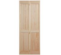 Fortia Vertical 4 Panel Unglazed Victorian Unfinished Natural Clear Pine Internal Folding Bi-Fold Door Set, (H)1945mm (W)675mm