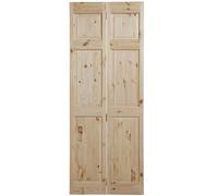 Fortia Vertical 6 Panel Unglazed Victorian Unfinished Natural Knotty Pine Internal Folding Bi-Fold Door Set, (H)1950mm (W)750mm