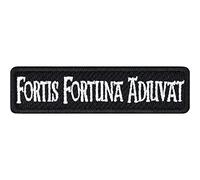 Fortis Fortuna Adiuvat Latin Quote Patch Iron on Sticker for All Fabrics | Fortune Favours The Strong Latin Patch to sew on Clothing and Leather | 80x20 mm