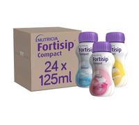 Fortisip Compact Mixed Flavour Case 125ml, Pack of 24 (Banana, Strawberry, Vanilla, Chocolate, Mocha and Unflavored)