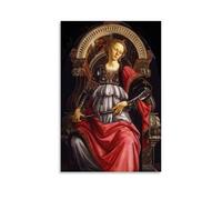 Fortitude by Sandro Botticelli 1470 Renaissance Art Poster - Elegant Woman Seated on Throne with Sword And Ornate Armor Cool Artworks Painting Wall Art Canvas Prints Hanging Picture Home Decors Gift I