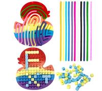 Fortivae Sensory Activity Board, Push Peel Sensory Board Toys for Autism ADHD and Stress, Calming Game, Fine Motor Skill Busy Toys, with 11 Pcs Strings（Rainbow Duck）