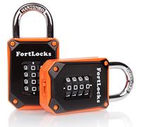 FortLocks Padlocks with Code, Gym Locker Padlocks, 4 Digit Combination Lock | Weatherproof, Heavy Duty, Hardened Steel, Easy-to-Read Numbers, for Lockers, Cabinets, Sheds, Outdoor Use, 2-Pack, Orange