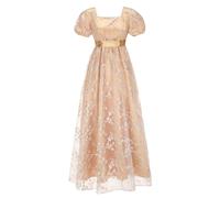 FORTMAC Regency Dresses for Women Regency Era Dress Luxurious Empire Waist Embroidery Ball Gown Tea Party Golden S