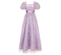 FORTMAC Regency Dresses for Women Regency Era Dress Luxurious Empire Waist Embroidery Ball Gown Tea Party Purple XXL