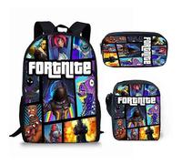 Fortnite 3-Piece Backpack Set Anime Cartoon Gaming Backpack with 17inch Laptop Bag Crossbody Bag Pencil Case 2