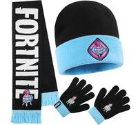 Fortnite Beanie Winter Accessories Set Boys & Teens, 3pcs Hat Scarf & Gloves, Warm Knit for School Travel Days Out, Gamer Gifts