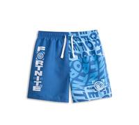 Fortnite Boys Blue Swim Shorts | White Logo Two-Tone Design | Drawstring Waistband & Elastic Closure | Beachwear & Holidaywear | Kids Swimming Trunks Merch - 9-10 Years