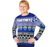 Fortnite Christmas Jumper for Boys & Teens 7-15 Years, Blue Knitted Pullover Sweater with Long Sleeves, Xmas Gifts for Him (11-12 Years, Blue)