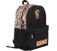 Fortnite School Backpack for Boys Black Large A4 Multicompartment Rucksack Travel Bag with Mesh Pockets and Adjustable Padded Shoulder Straps - Black & Orange