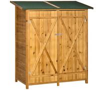 Fortress 160cm Double Door Pent Garden Store With Table Fir Wood Natural by Steadfast