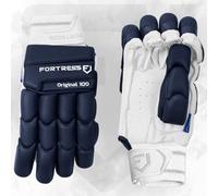 FORTRESS Original 100 Coloured Batting Gloves - Premium Cricket Batting Gloves | Superior Grip | Unmatched Ventilation | 5 Colours Available (Navy Blue, Large Adult (21-22cm), Left)