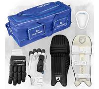 FORTRESS Original 100 Cricket Set - Pads, Gloves, Abdo Guard & 260 L Wheelie Bag (Black, Right Handed, Junior)