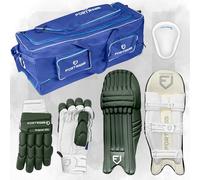 FORTRESS Original 100 Cricket Set - Pads, Gloves, Abdo Guard & 260 L Wheelie Bag (Dark Green, Right Handed, Junior)