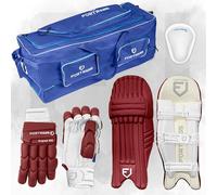 FORTRESS Original 100 Cricket Set - Pads, Gloves, Abdo Guard & 260 L Wheelie Bag (Maroon, Left Handed, Junior)