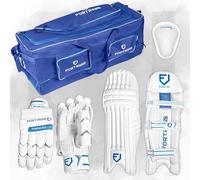 FORTRESS Original 100 Cricket Set - Pads, Gloves, Abdo Guard & 260 L Wheelie Bag (White, Left Handed, Junior)