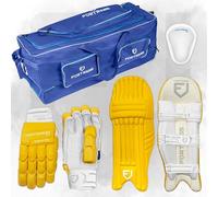 FORTRESS Original 100 Cricket Set - Pads, Gloves, Abdo Guard & 260 L Wheelie Bag (Yellow, Right Handed, Junior)