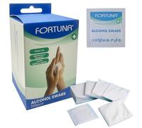 Fortuna Alcohol Swabs 100pcs - Antiseptic Wipes with 70% Isopropyl Alcohol | Individually Wrapped Sterile Pads for Skin Cleansing, First Aid, Wound Care & Pre-Injection Use